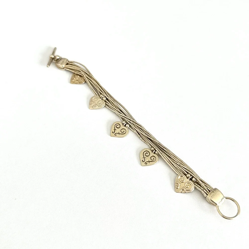 Shube Vintage 925 Liquid Sterling Silver Vermeil Multi Strand Heart Bracelet 7